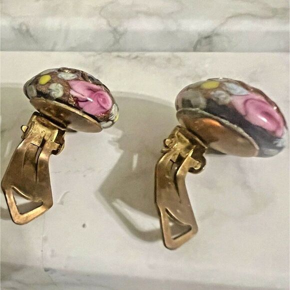VTG Womens Earrings Venetian Murano Glass Wedding Cake Floral Made in Italy - Picture 3 of 6